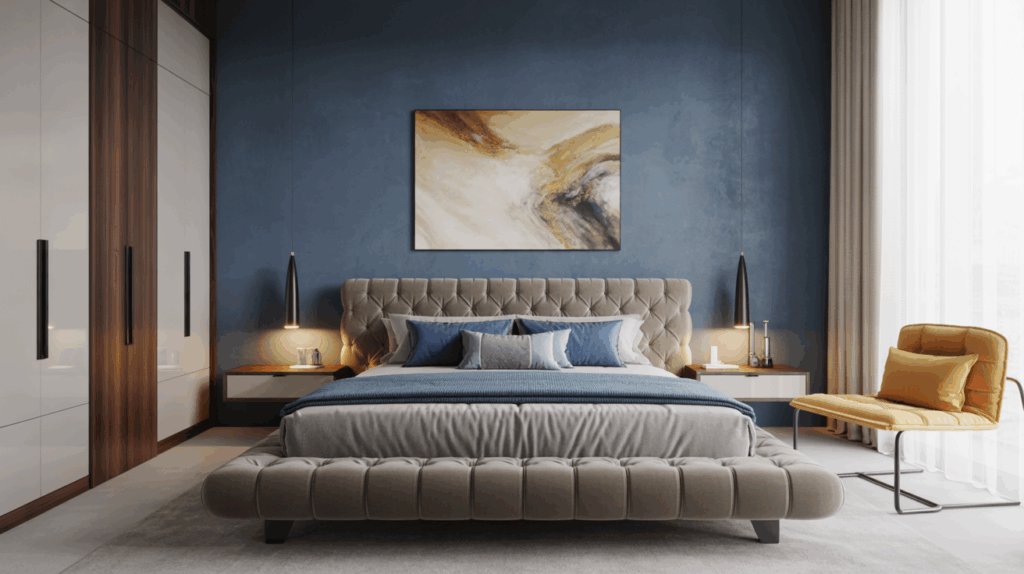 Contemporary Master Bedroom with Bold Accents