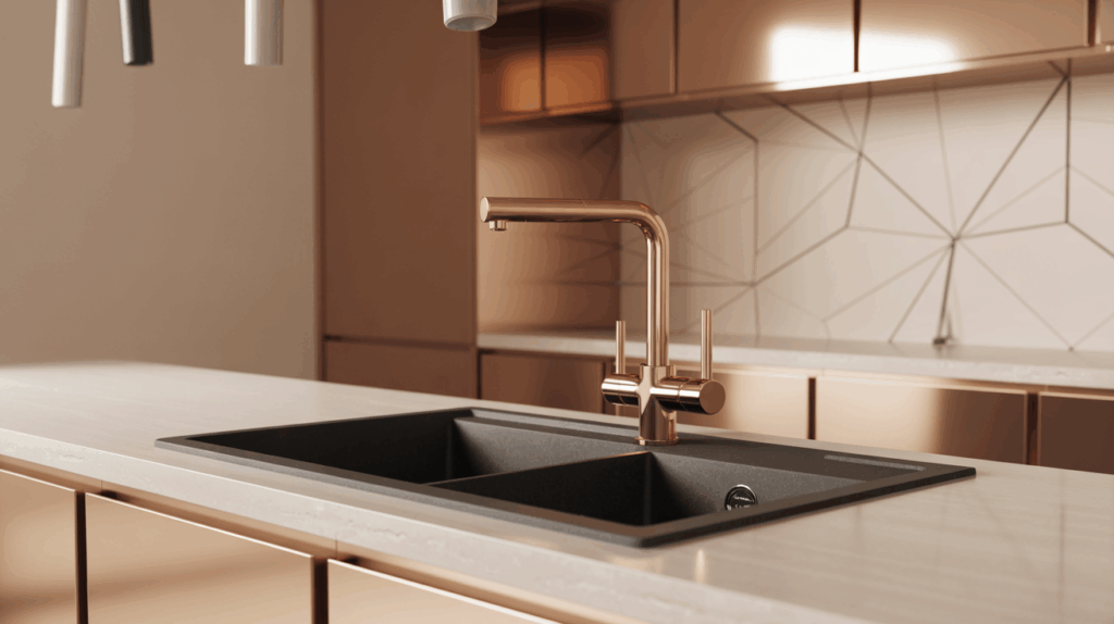 Dual-Basin Granite Sink in Luxury Kitchen