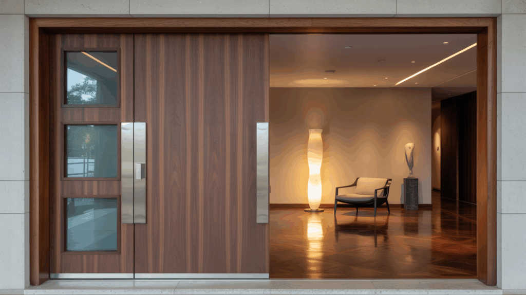 Luxury Contemporary Solid Wood Door with Glass Panels