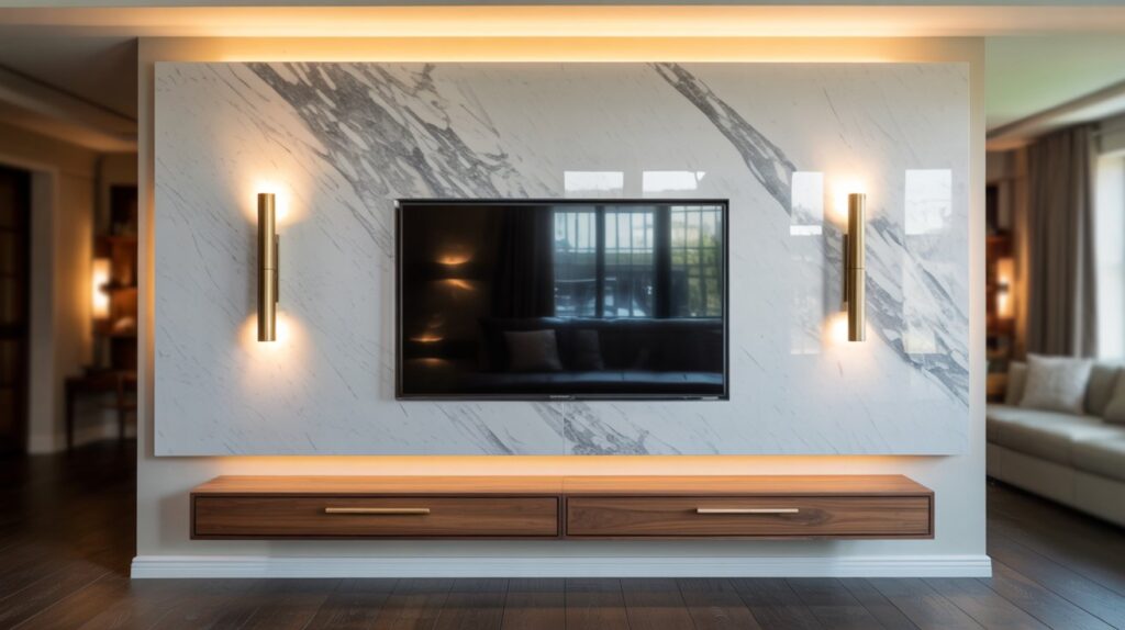 Luxury TV Wall with Marble Finish