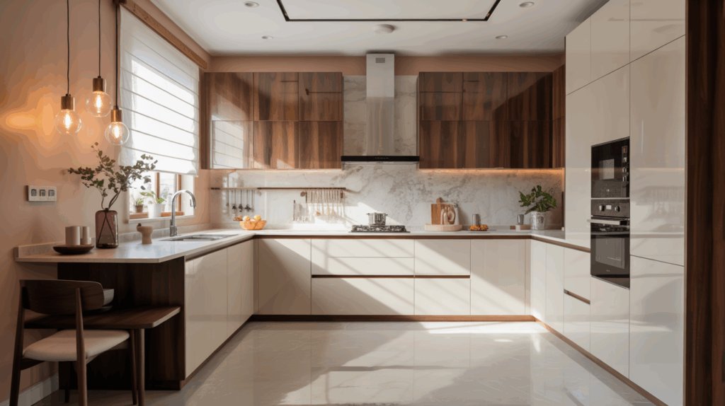 Modern Glossy U-Shaped Kitchen
