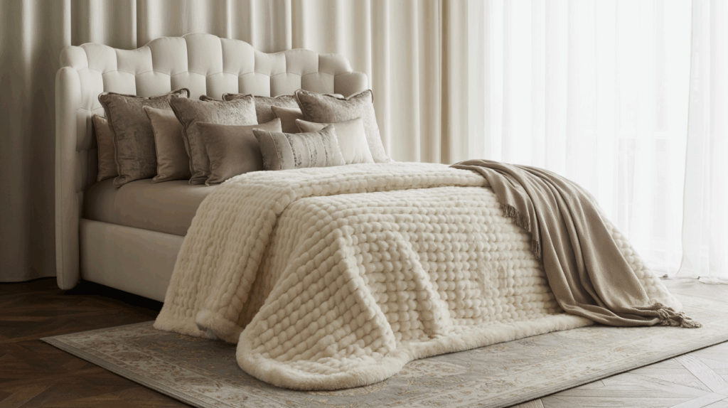 Luxurious comfort meets timeless elegance in this dreamy bedroom setup.