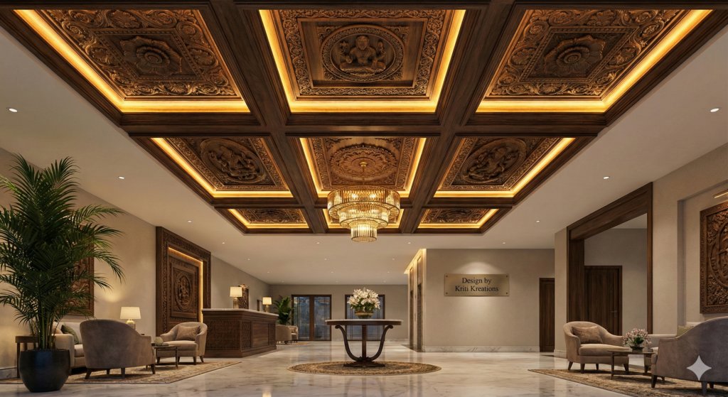The Temple-Inspired Lobby false ceiling in Bhubaneswar