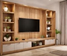 wooden tv unit with paneling